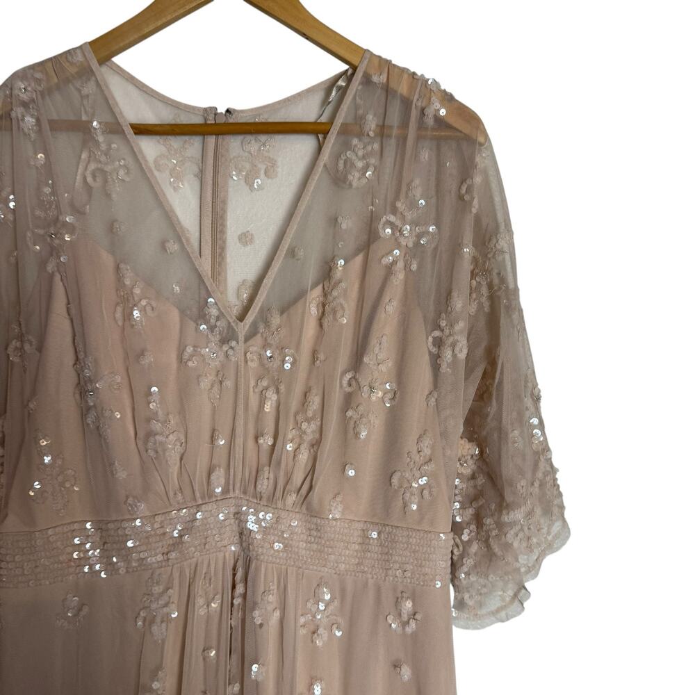 Mac Duggal Blush V Neck Embellished Flutter Sleeve A Line Formal Gown Size 10 - Picture 7 of 14